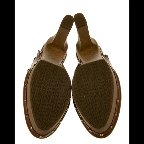 Michael Kors Brown Genuine Leather Wooden Slingback Clogs Size 8 - Picture 5 of 5